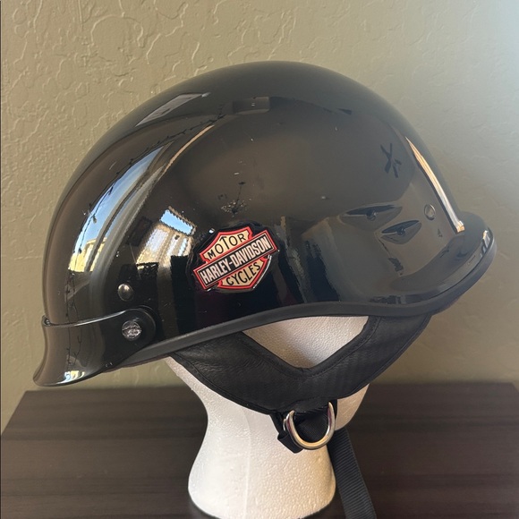 Harley Davidson Shorty Black Gloss Motorcycle Half Helmet DOT Size Small - Picture 7 of 9